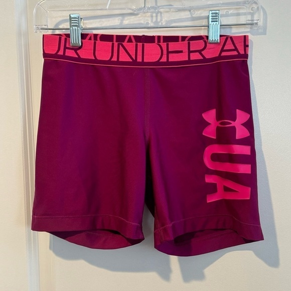 Under Armour Big Logo UA Women’s Compression Shorts Fushia Deep Pink - Picture 4 of 14